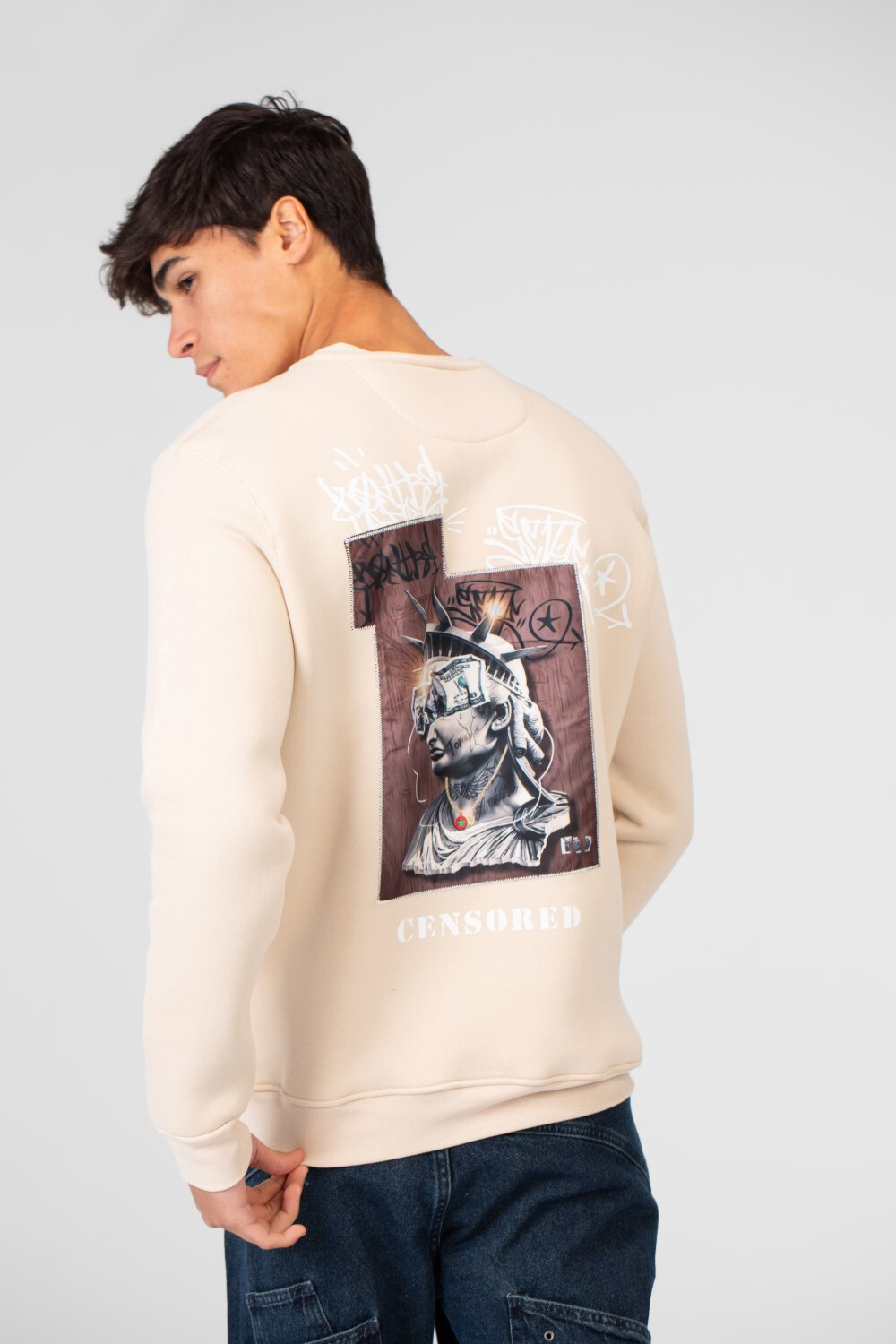 Men's Round Neck Sweatshirt With A Graphic Print On The Back