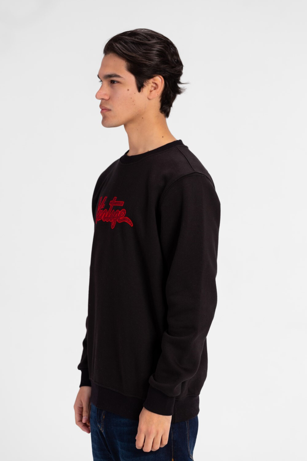 Men's Round Neck Front Text Print Sweatshirt