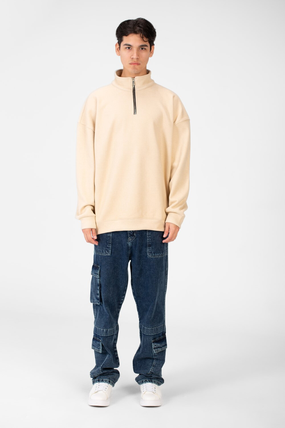 Men's Basic Oversize Sweatshirt With Half Zipper