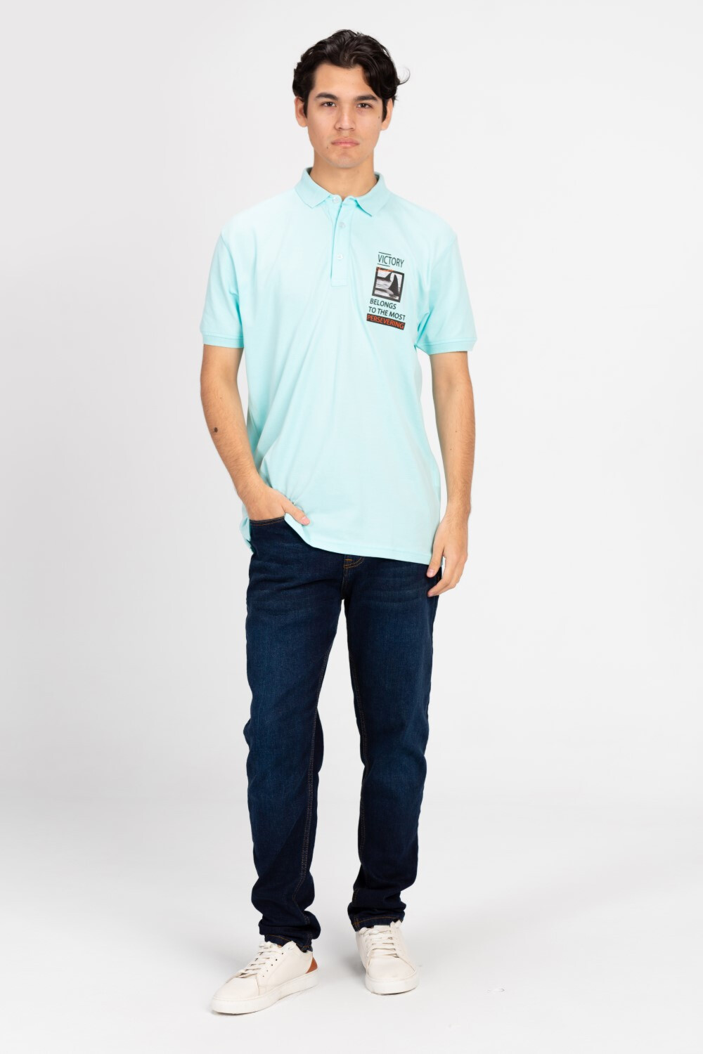 Men's Half Button Short Sleeved Polo T-shirt