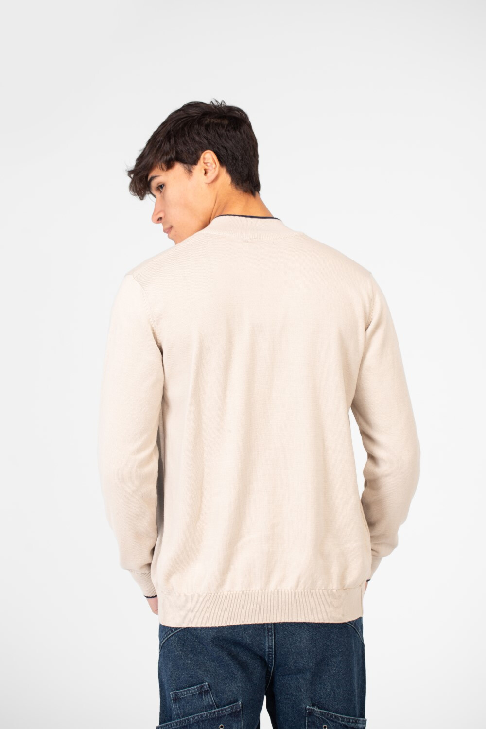 Men's Cotton Sweater Pullover With A Round Neck And Full Zip