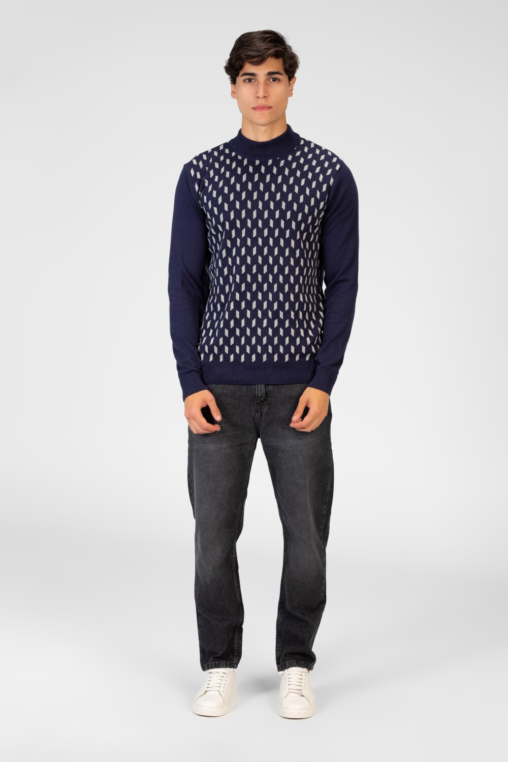  Men's High Neck Pullover With Front Print
