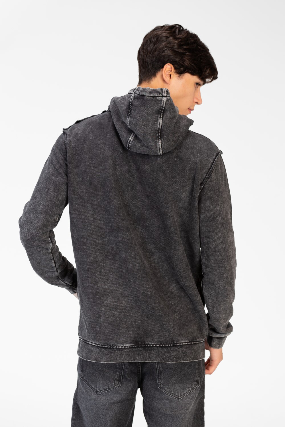 Men's Washed Slim Fit Hoodie Sweatshirt With A Print On The Front