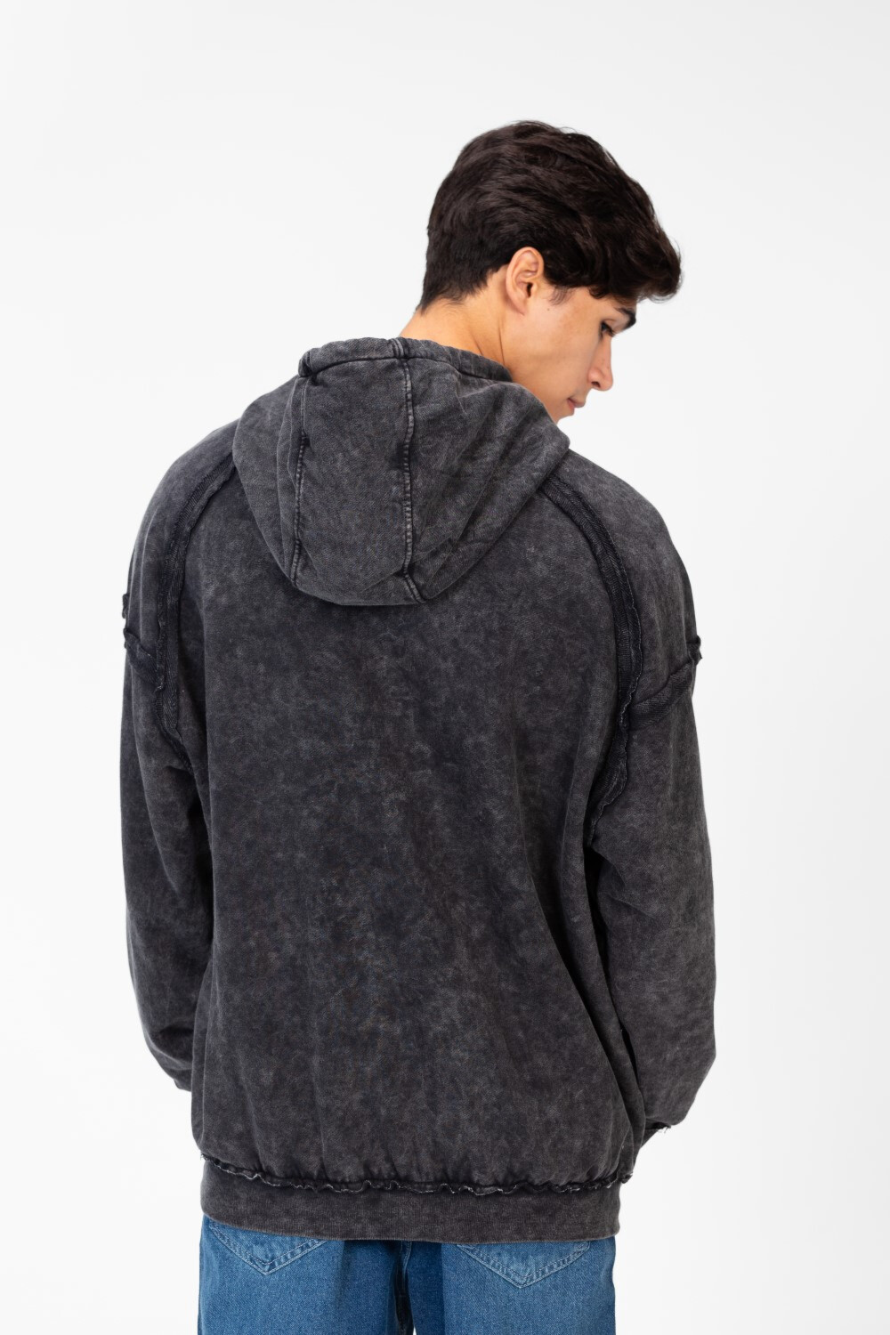 Men's Oversized Washed Hood Sweatshirt With Kangaroo Pocket On The Front