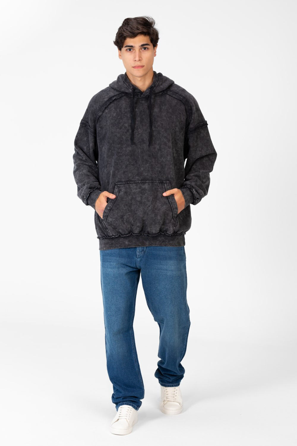 Men's Oversized Washed Hood Sweatshirt With Kangaroo Pocket On The Front