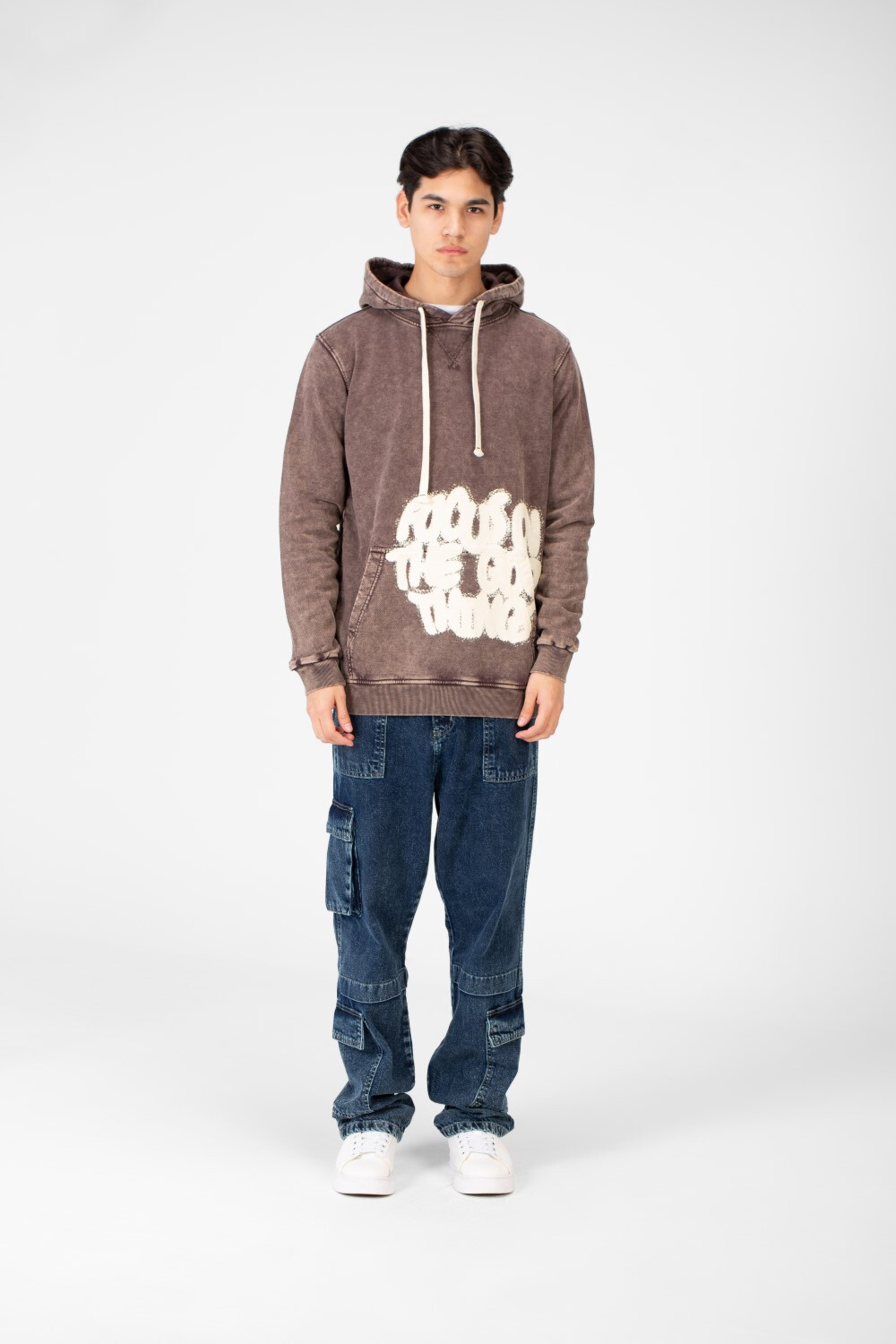 Men's Washed printed sweatshirt with a front kangaroo pocket