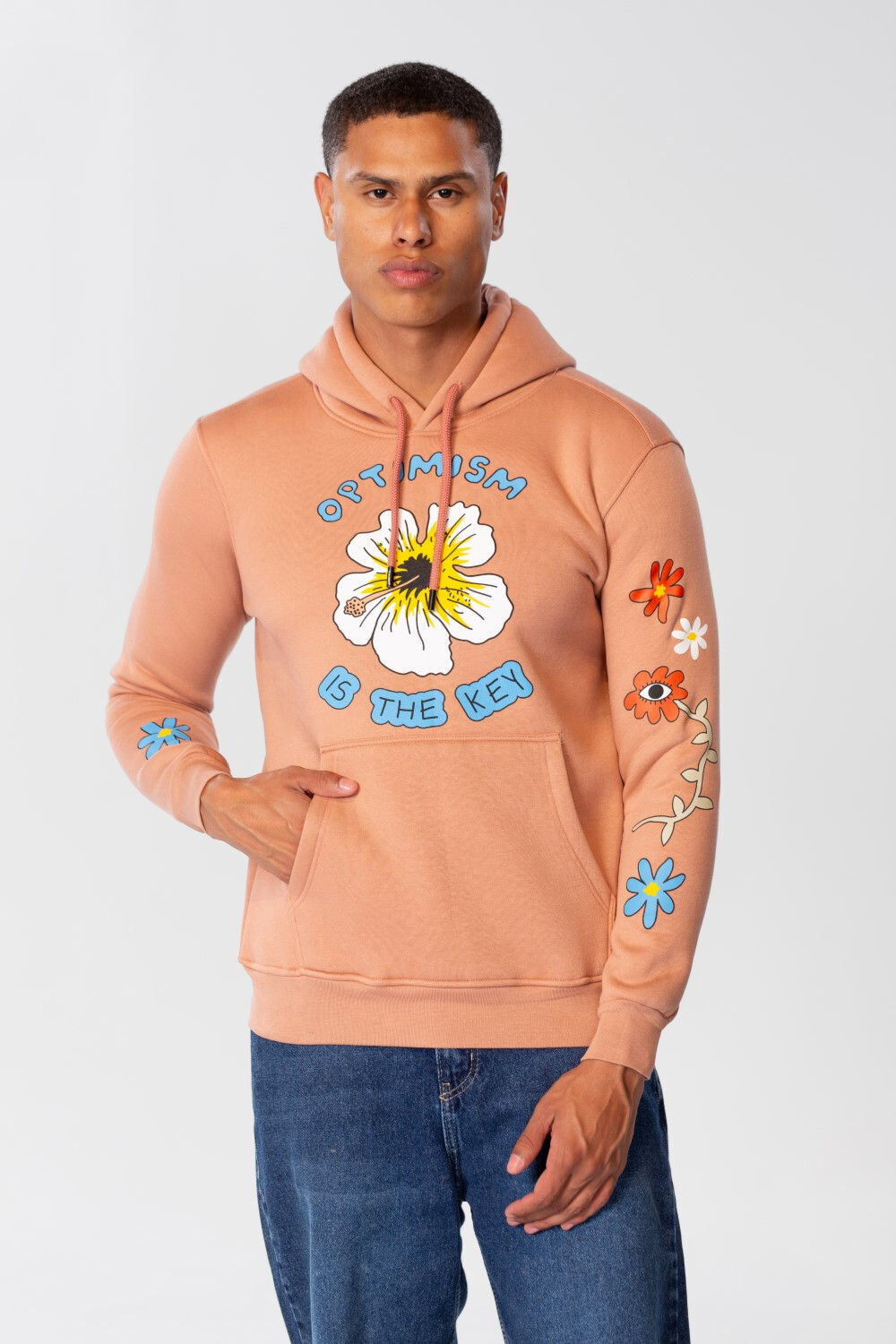 Men's Slim Fit Hoodie Sweatshirt With Print On The Front And Shoulder
