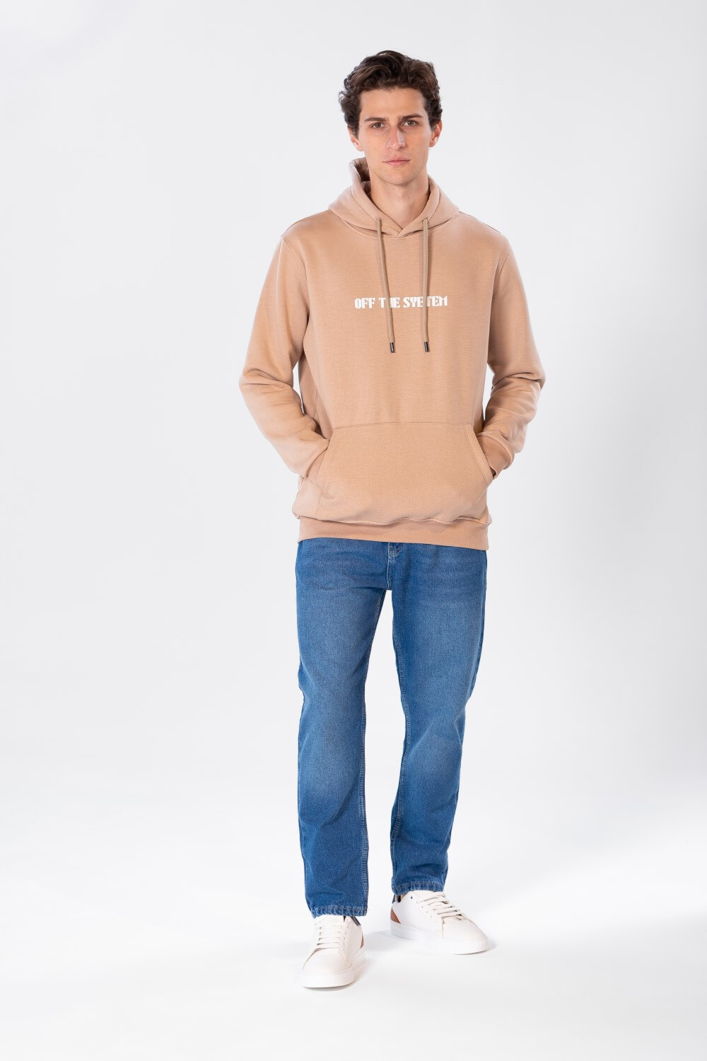Men's Hoodie With Front Pocket And Text Print