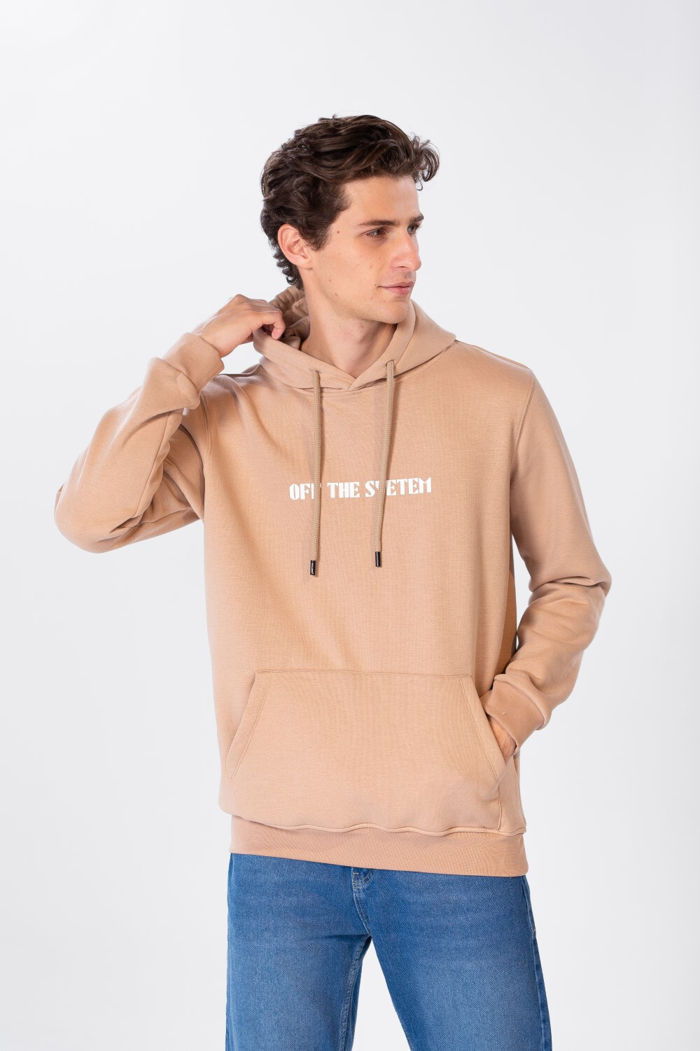 Men's Hoodie With Front Pocket And Text Print