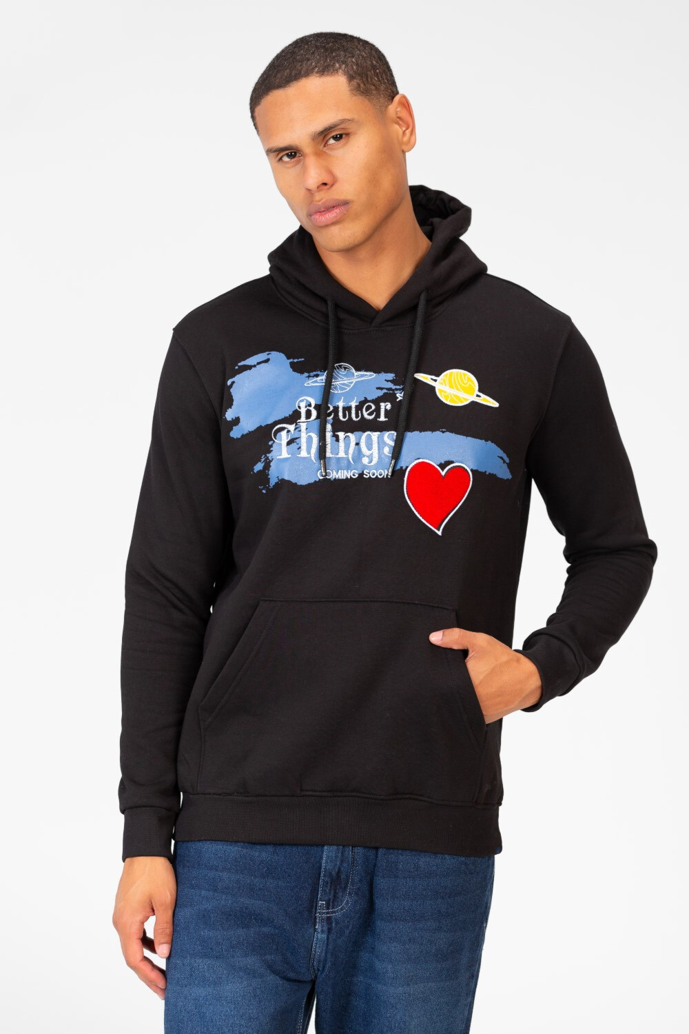 Men's Hoodie Sweatshirt With Front Print And Long Sleeves