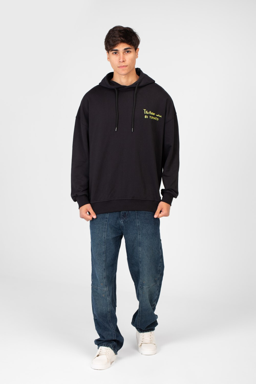 Men's Oversize Hoodie With Text Print On The Front And Back