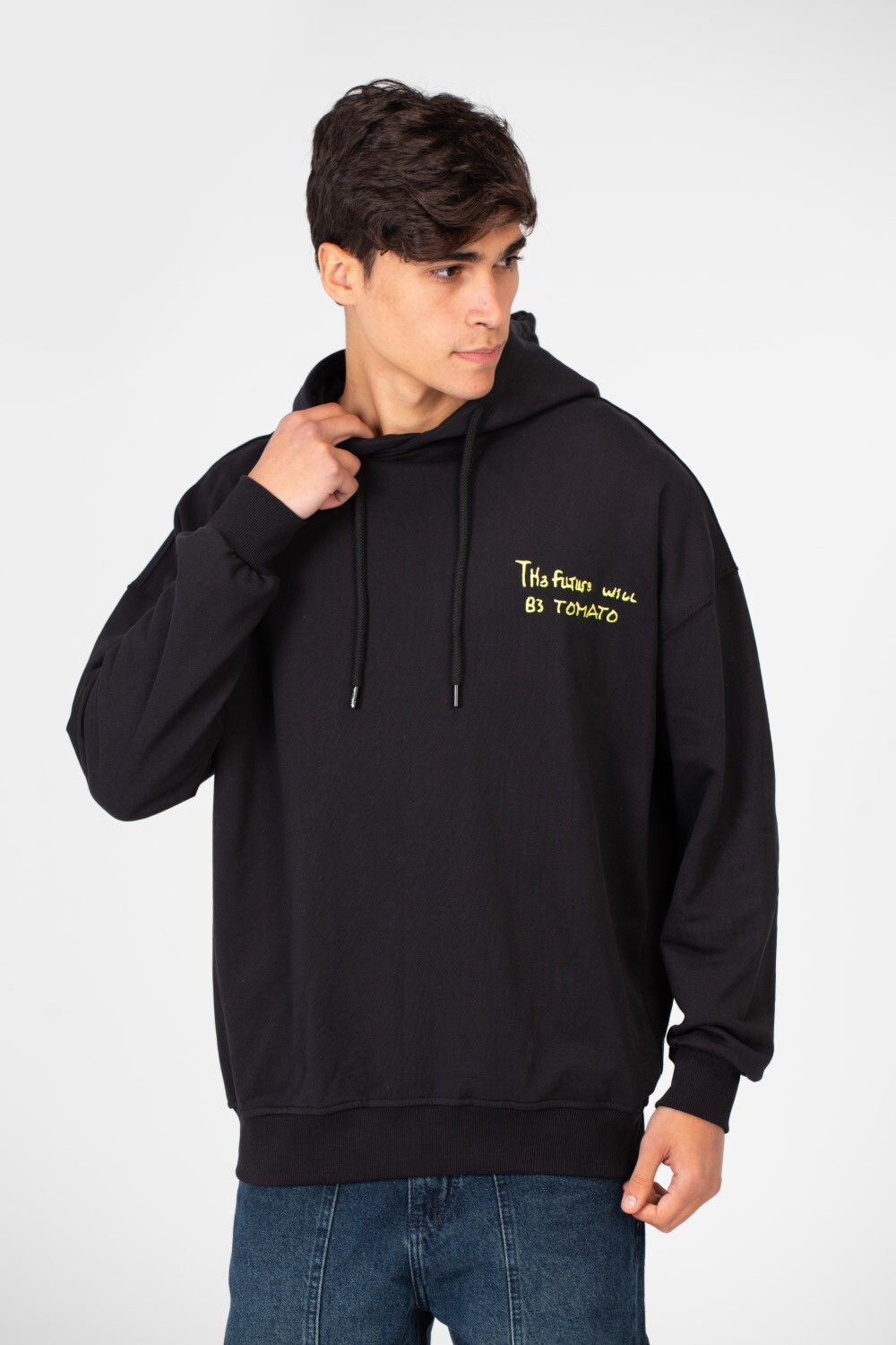 Men's Oversize Hoodie With Text Print On The Front And Back