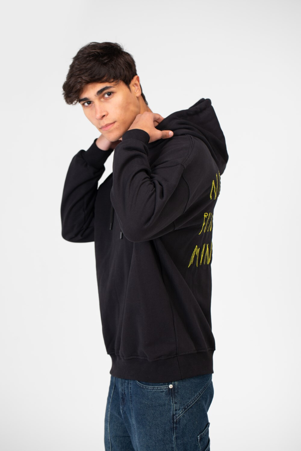 Men's Oversize Hoodie With Text Print On The Front And Back