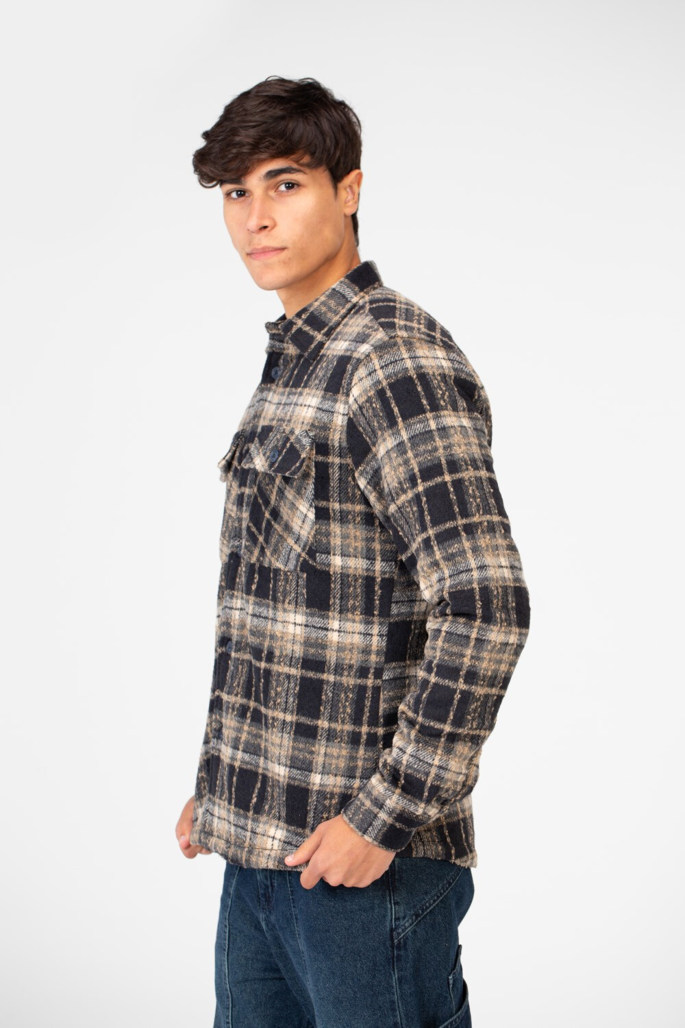 Men's Winter Fur Padded Shirt With Front Pockets