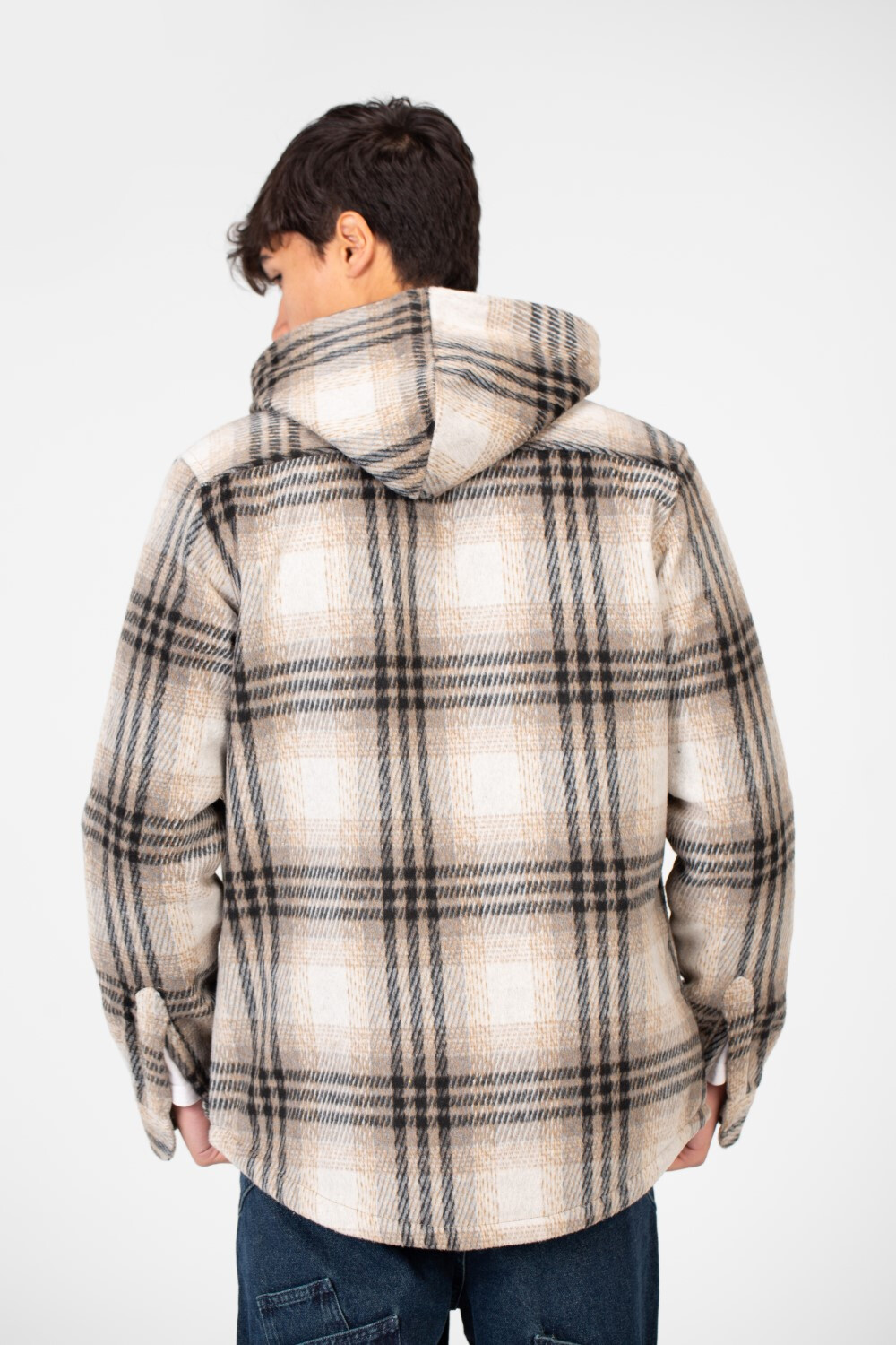Men's Winter Checked Hood Shirt With Full Front Zipper Closure