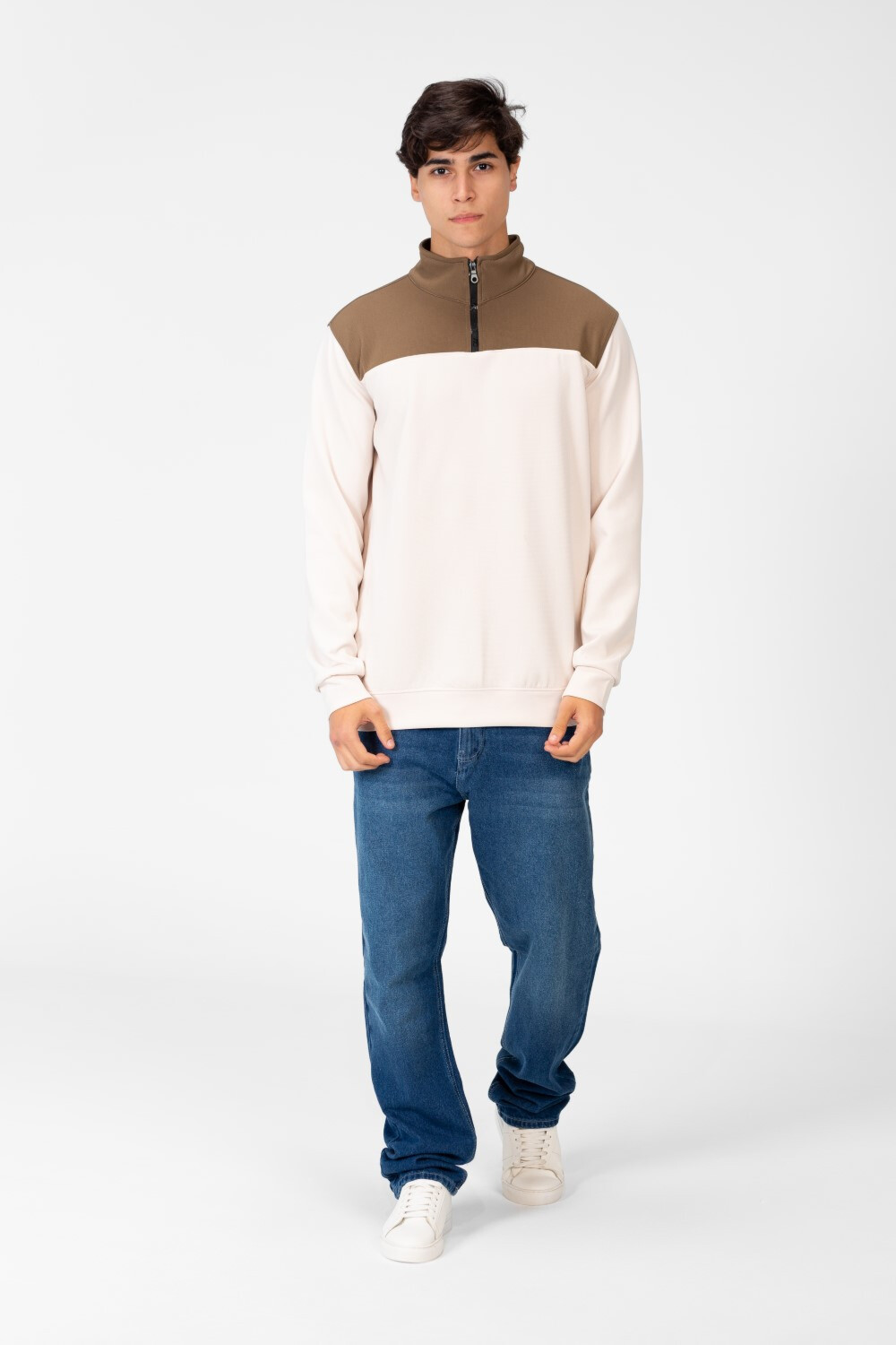 Men's Sweatshirt With High Collar And Zipper Closure