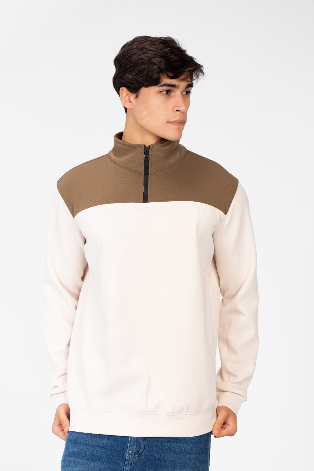 Men's Sweatshirt With High Collar And Zipper Closure