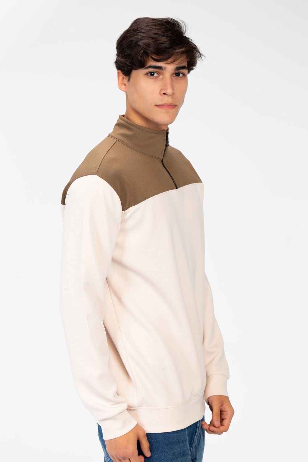 Men's Sweatshirt With High Collar And Zipper Closure