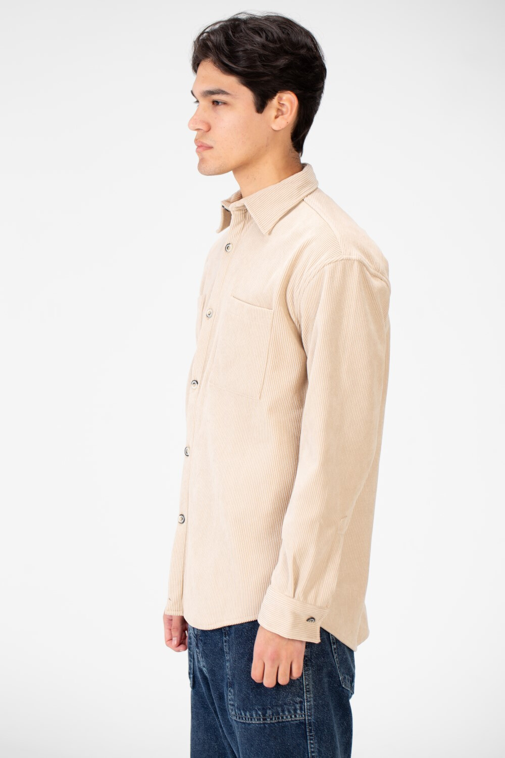 Men's Basic Velvet Shirt With Front Pockets And Long Sleeves
