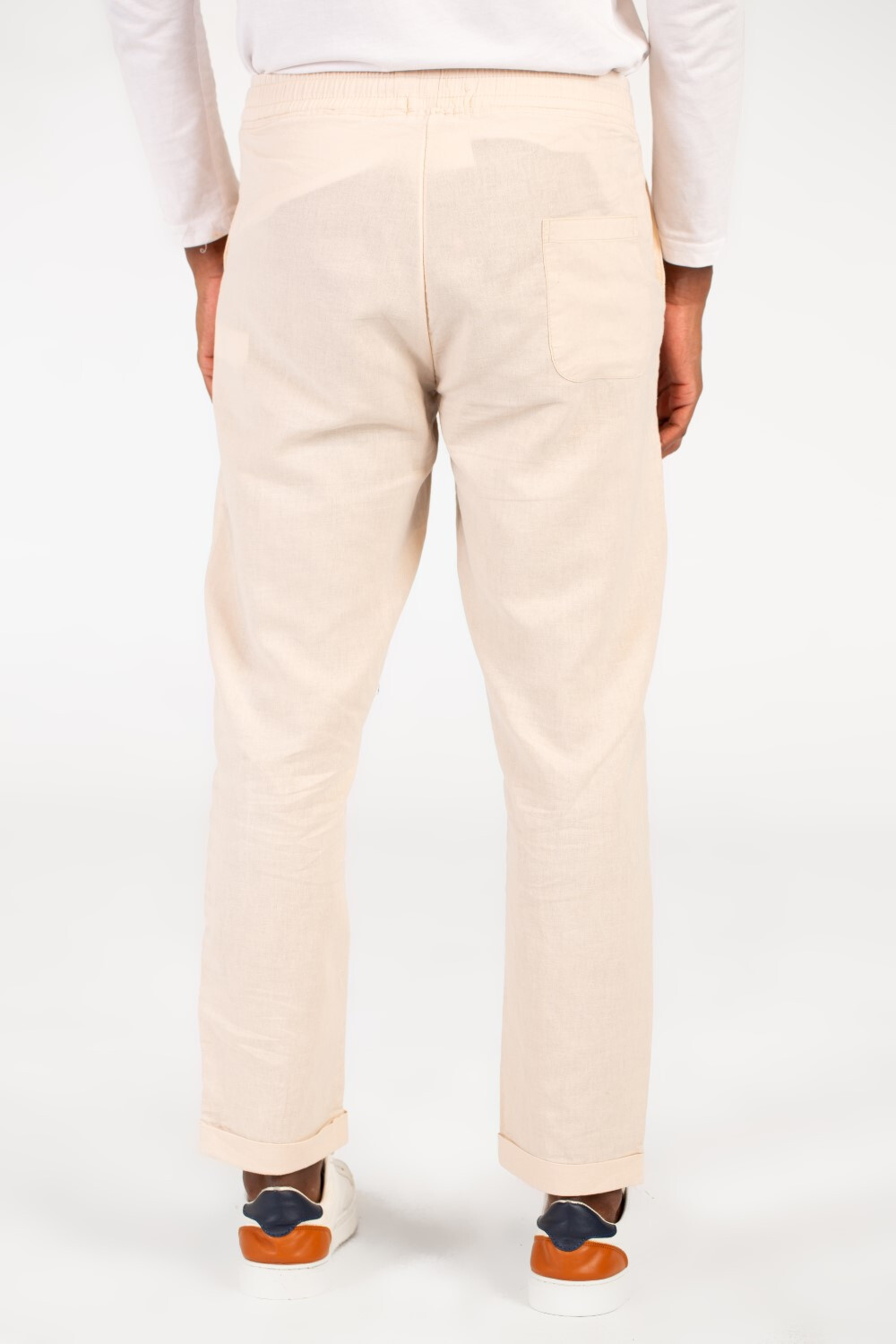 Men's Basic Linen Pants With Elastic Waistband And Back Pocket