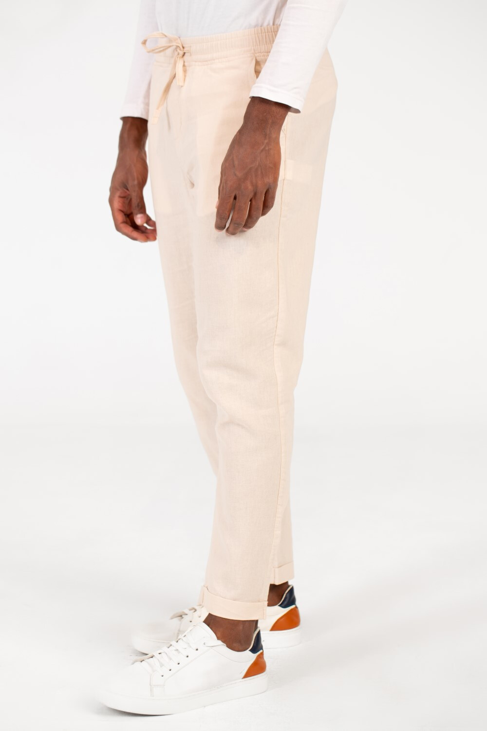 Men's Basic Linen Pants With Elastic Waistband And Back Pocket