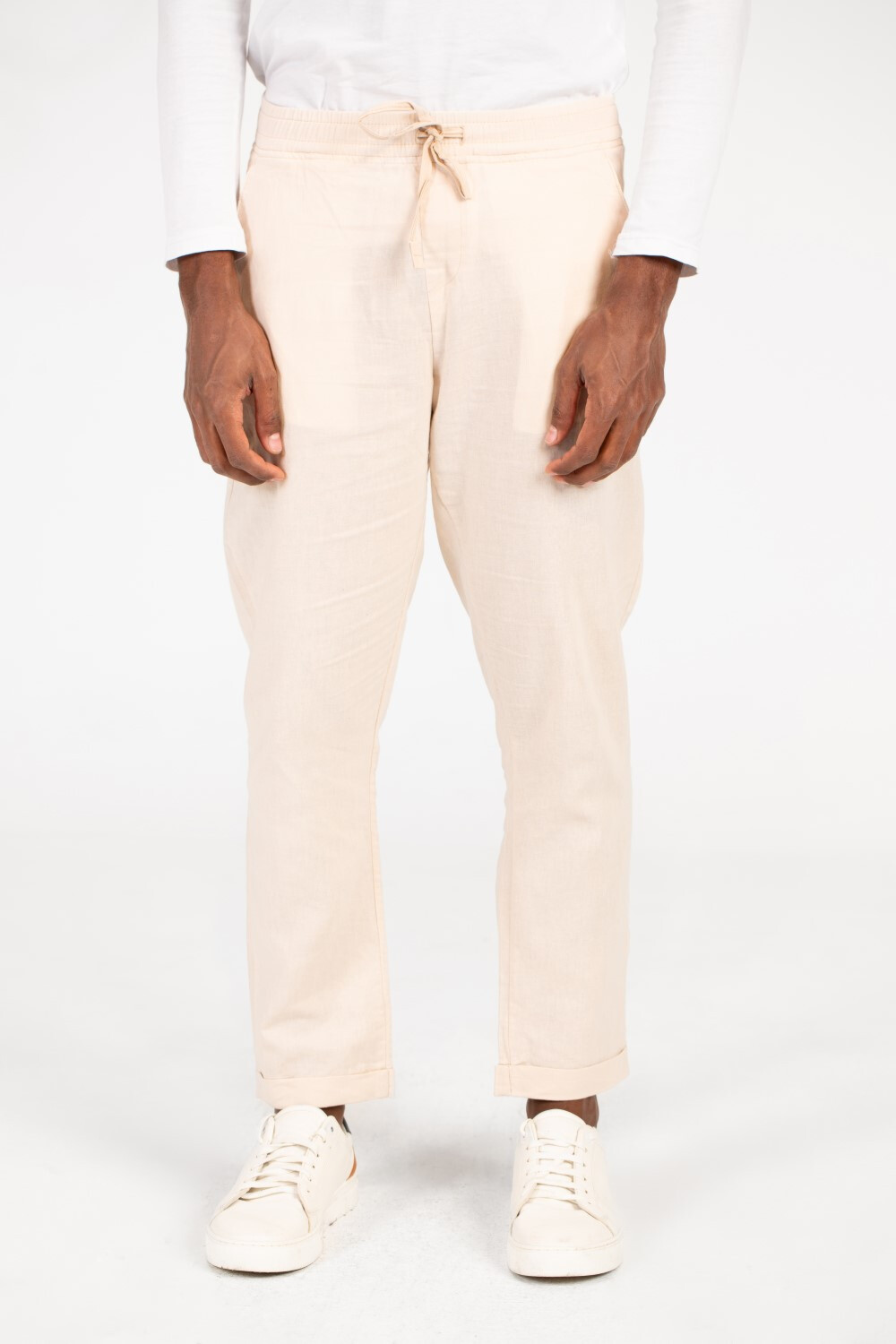 Men's Basic Linen Pants With Elastic Waistband And Back Pocket