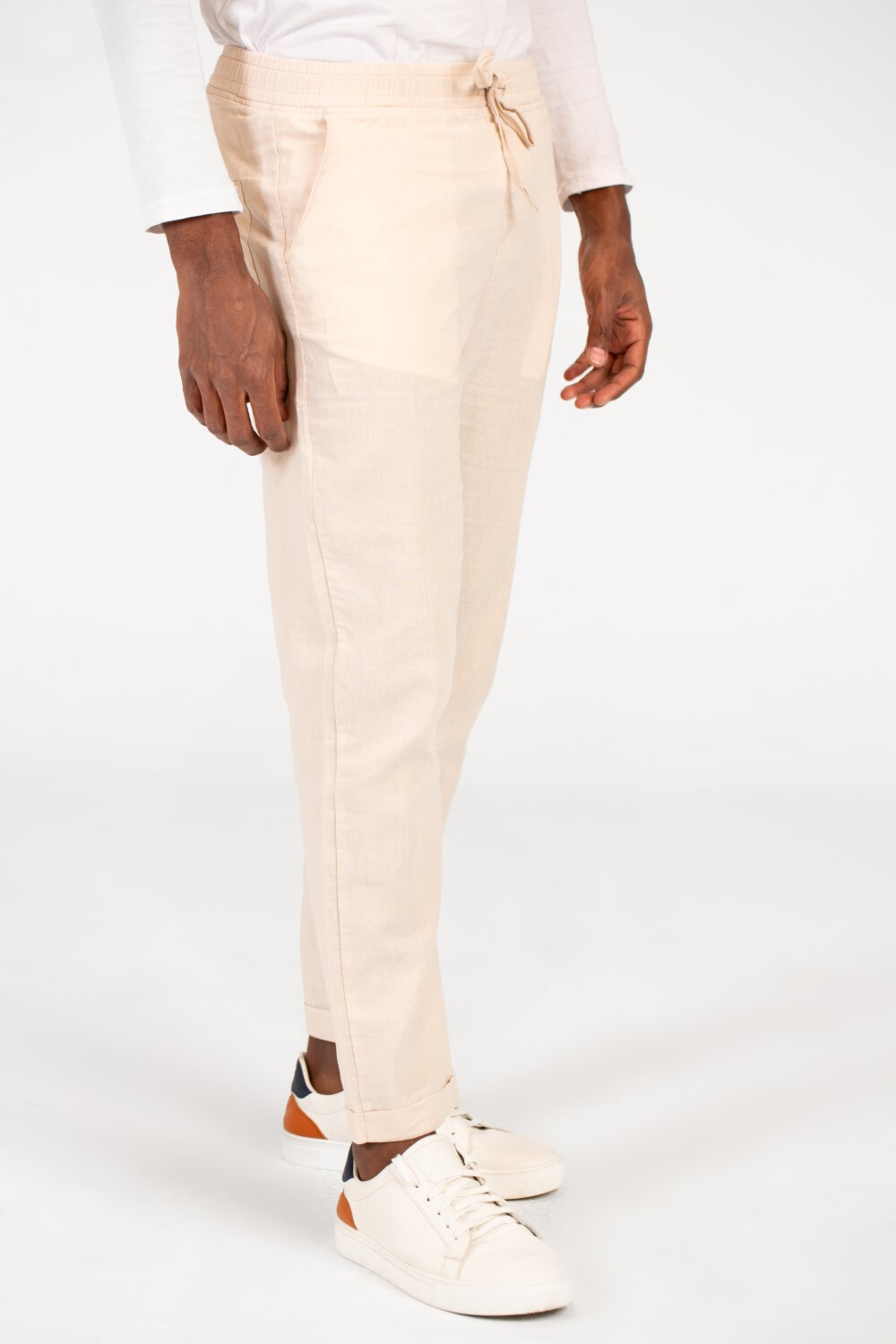 Men's Basic Linen Pants With Elastic Waistband And Back Pocket