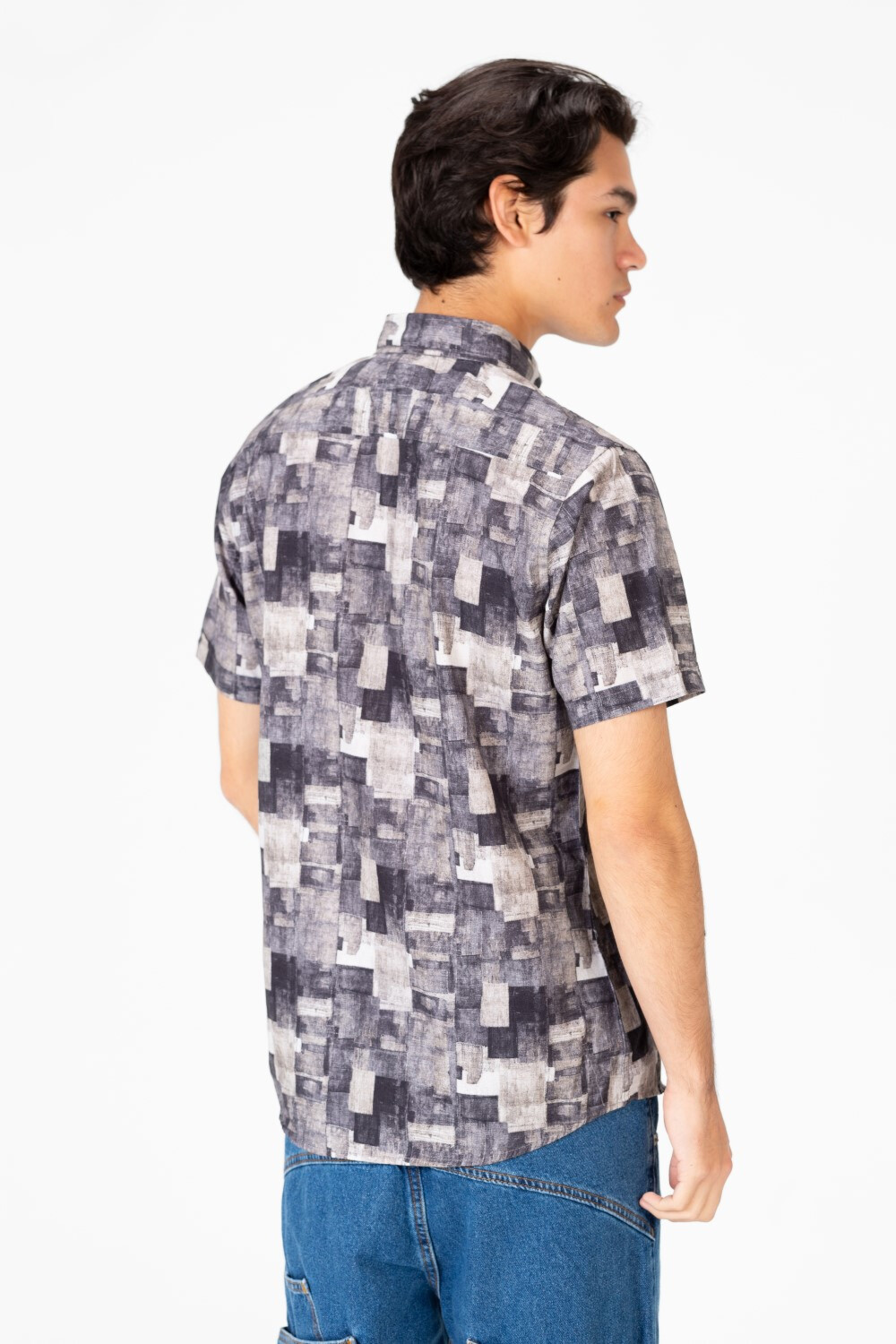 Men's Short Sleeve Printed Poplin Slim Fit Shirt