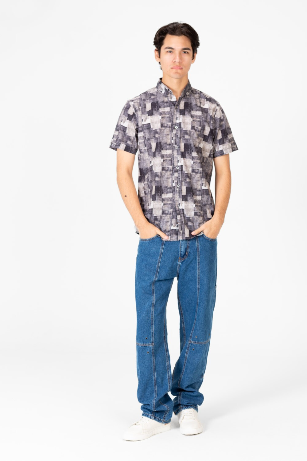Men's Short Sleeve Printed Poplin Slim Fit Shirt