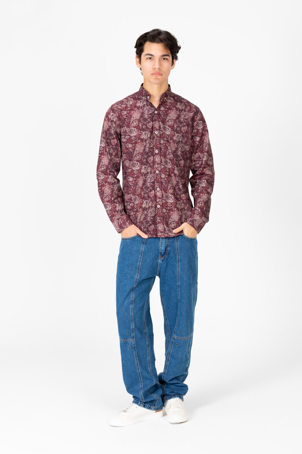 Men's Slim Fit Printed Poplin Half Sleeve Shirt