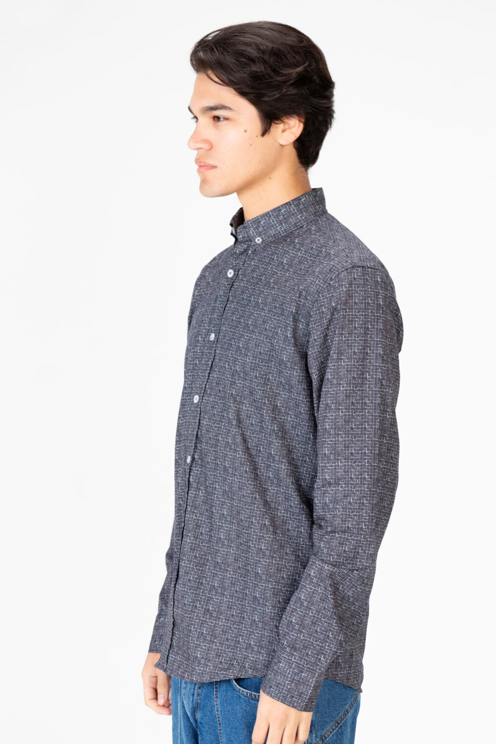 Men's Slim Fit Full Poplin Print Long Sleeve Shirt