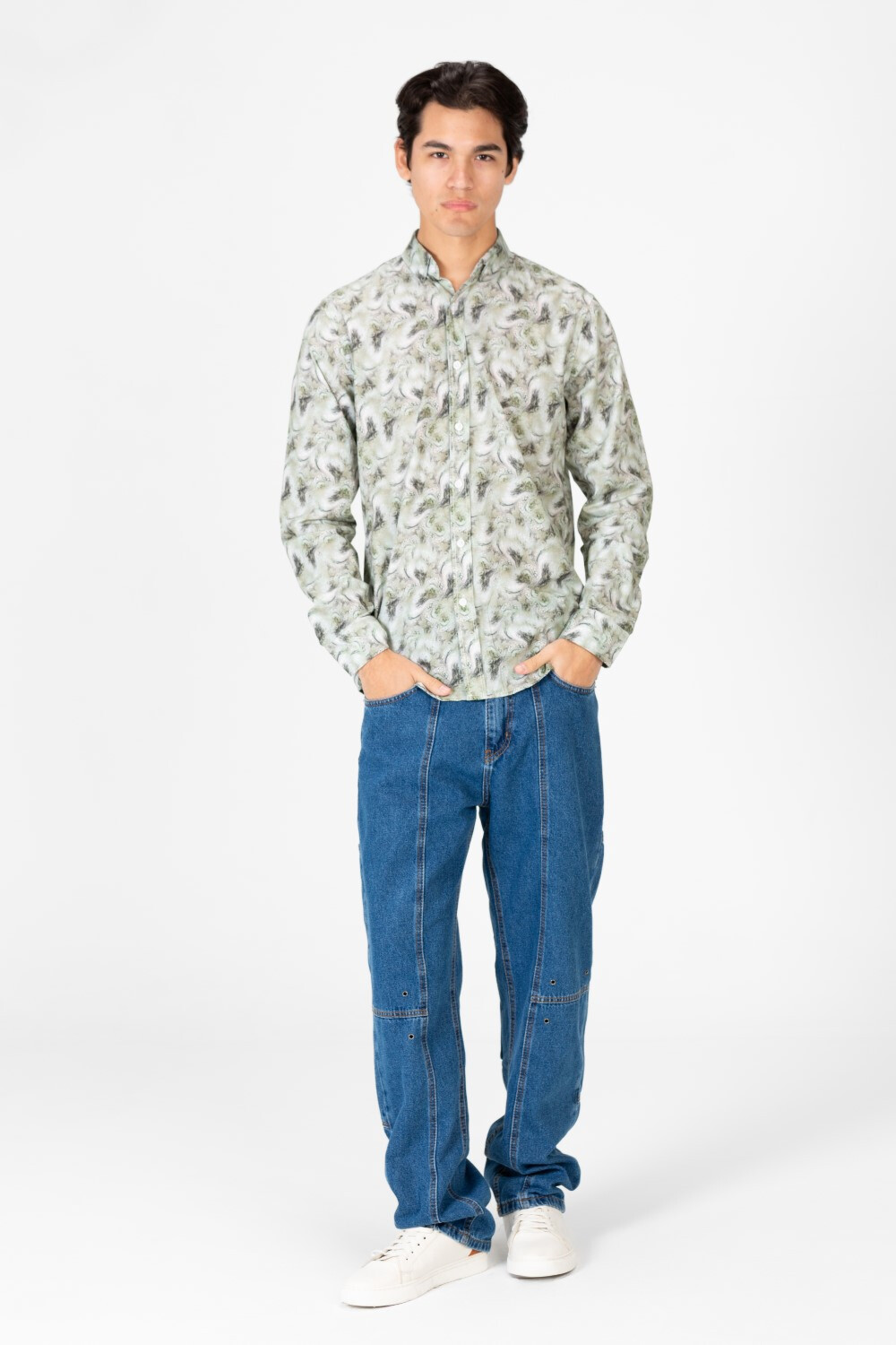 Men's Printed Long Sleeve Button Shirt