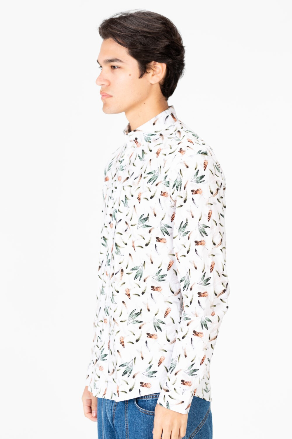 Men's Slim Fit Jakar Poplin Printed Long Sleeve Shirt White