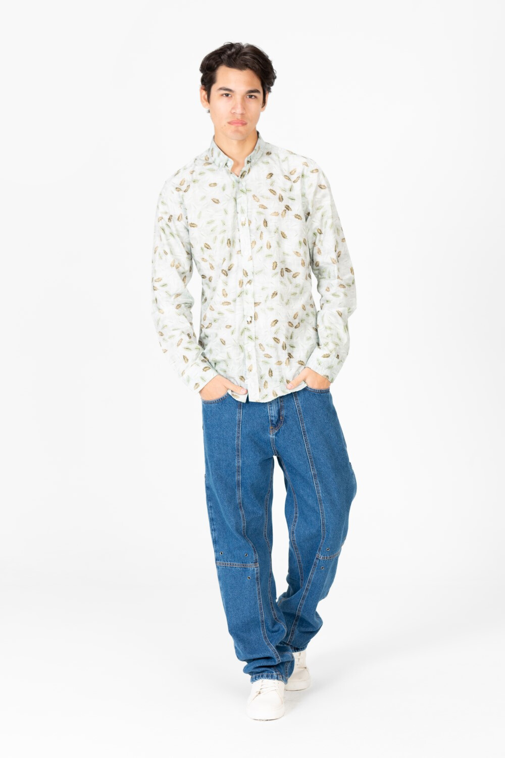 Men's Slim Fit Jakar Poplin Printed Long Sleeve Shirt
