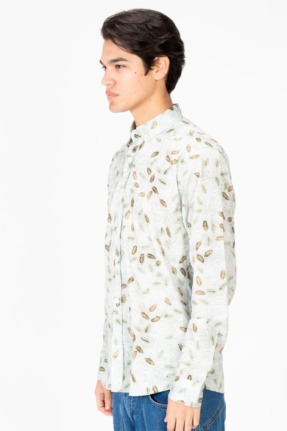 Men's Slim Fit Jakar Poplin Printed Long Sleeve Shirt