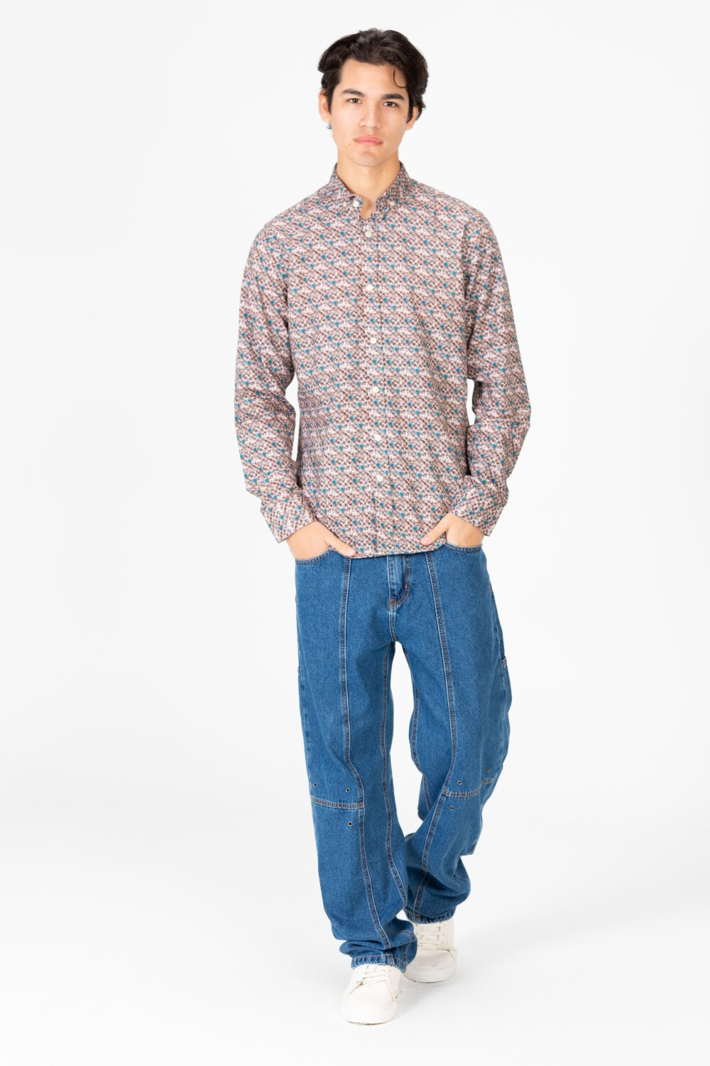 Men's Poplin Jakar Printed Long Sleeve Shirt