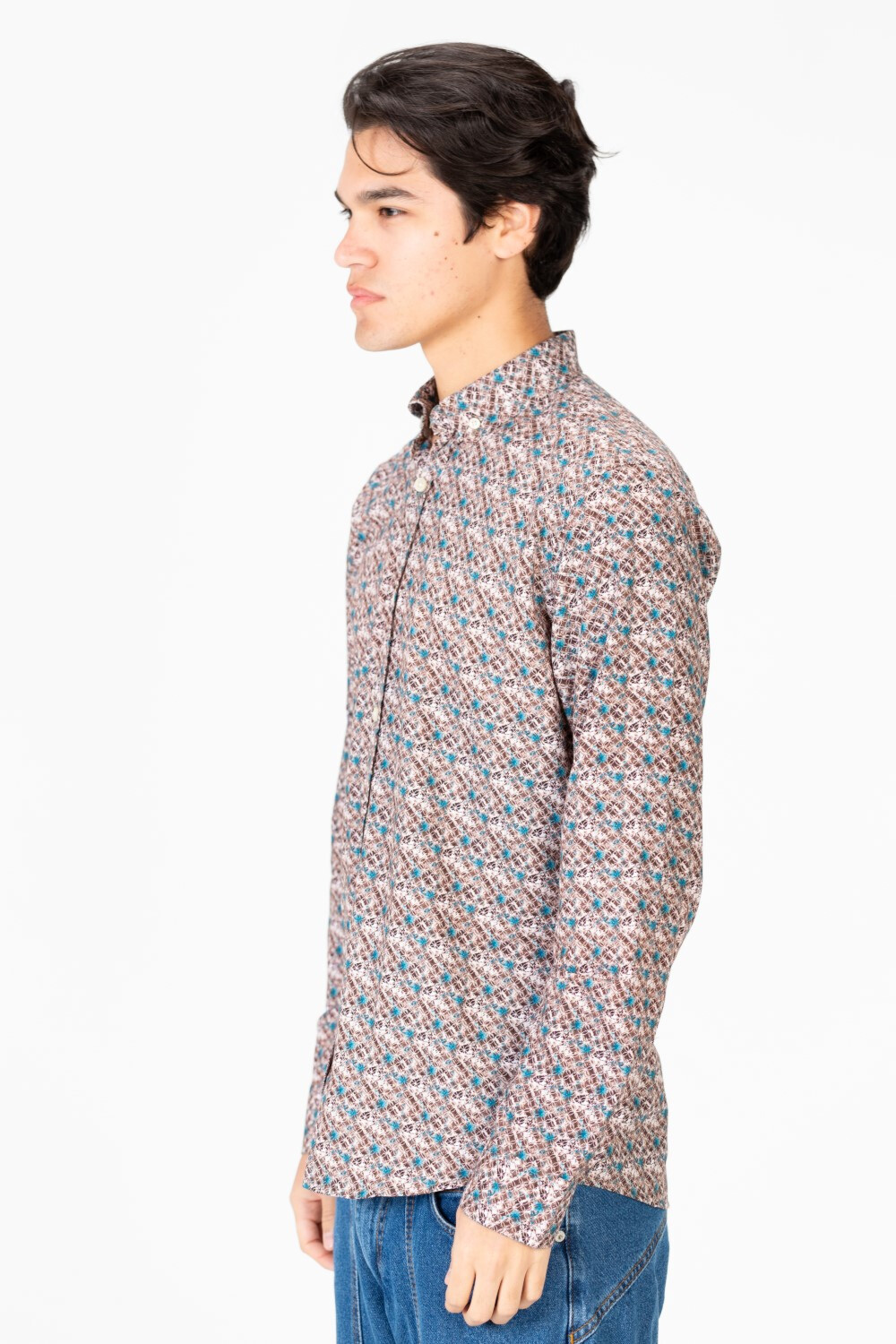 Men's Poplin Jakar Printed Long Sleeve Shirt