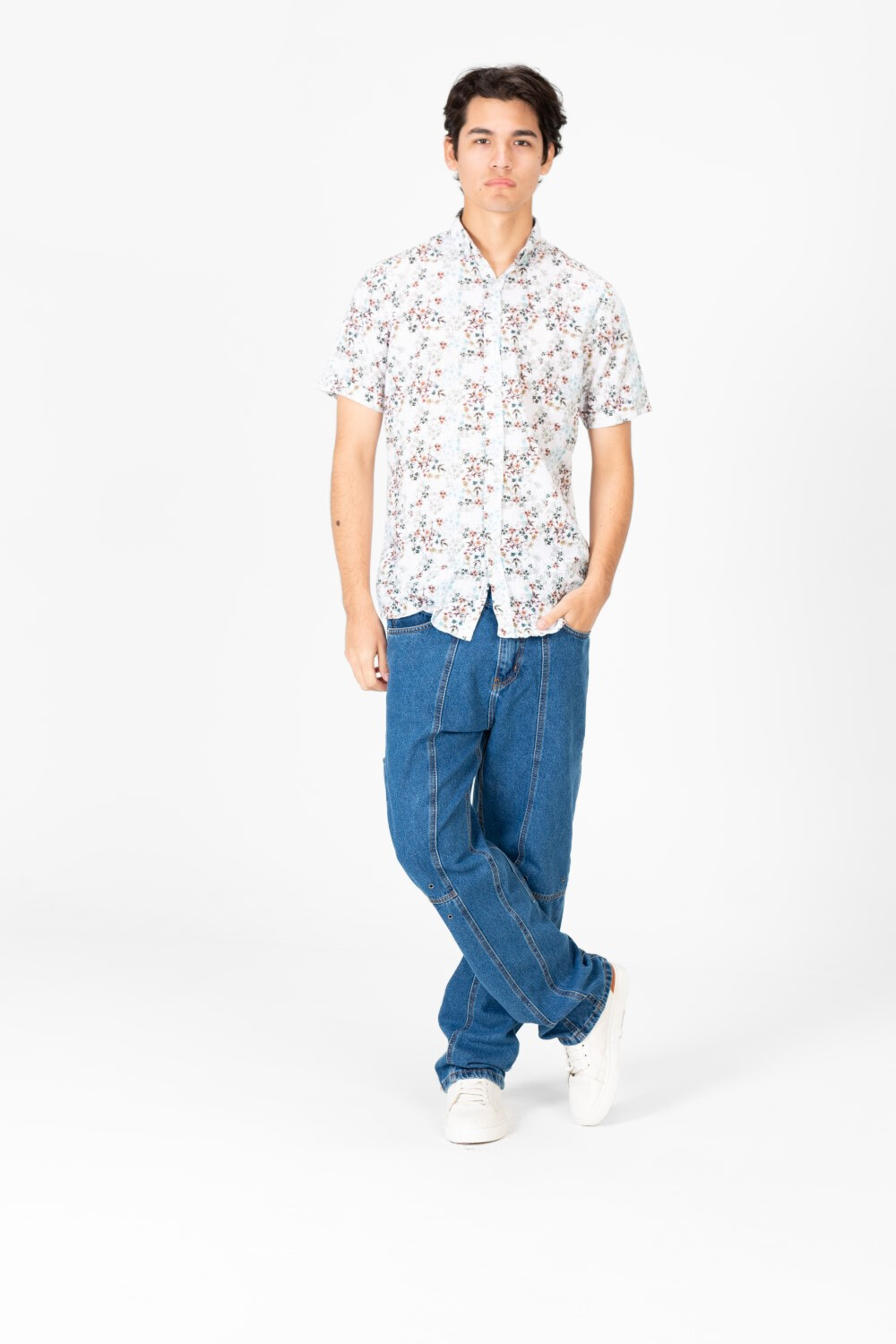 Men's Slim Fit Poplin Half Sleeve wooded Shirt White