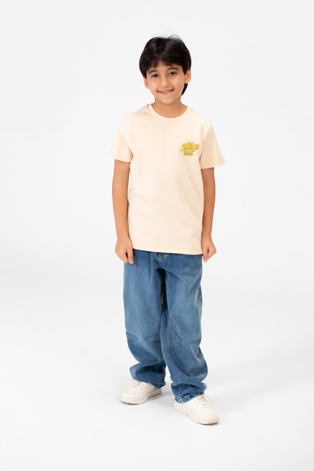 Boy's Crew Neck Text Print T-Shirt