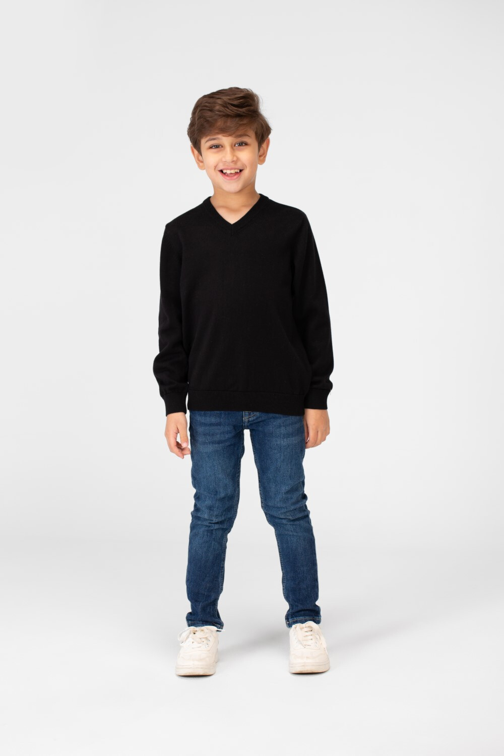 Boy's Basic Classic V Neck Pullover Sweater With Long Sleeves 