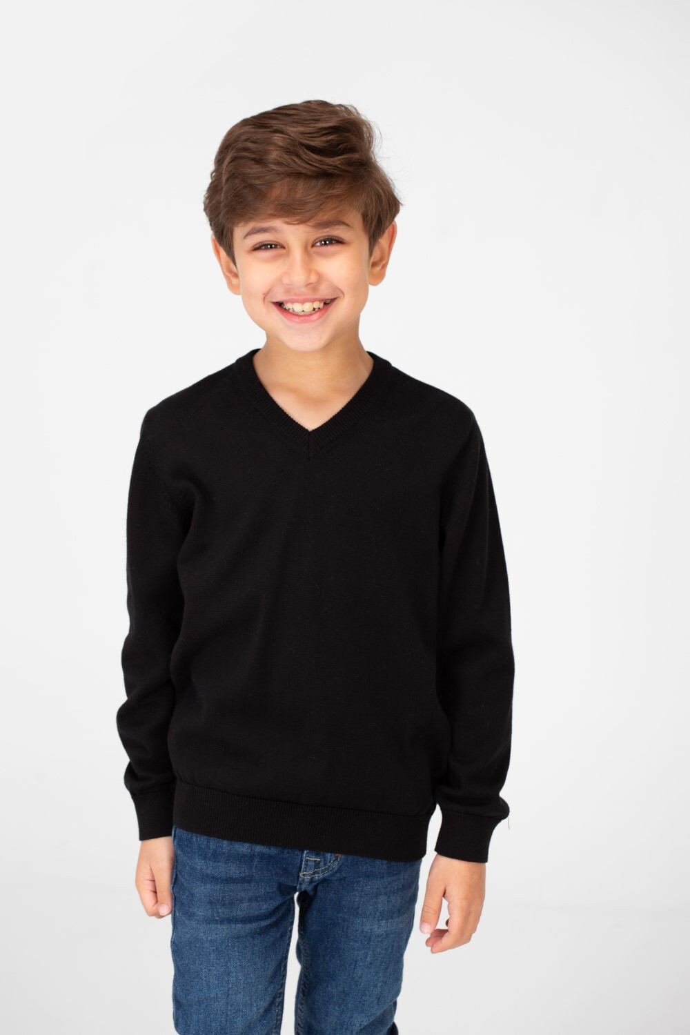 Boy's Basic Classic V Neck Pullover Sweater With Long Sleeves 