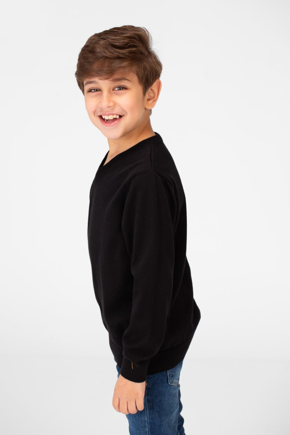 Boy's Basic Classic V Neck Pullover Sweater With Long Sleeves 