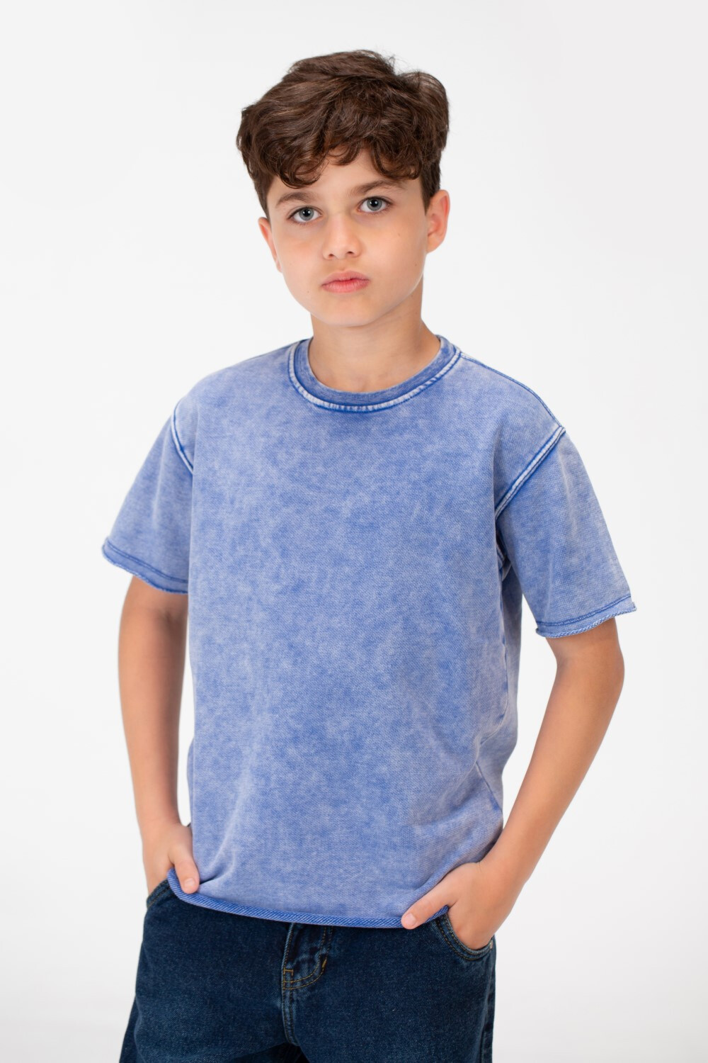 Boy's Basic Half Sleeve Washed T-Shirt