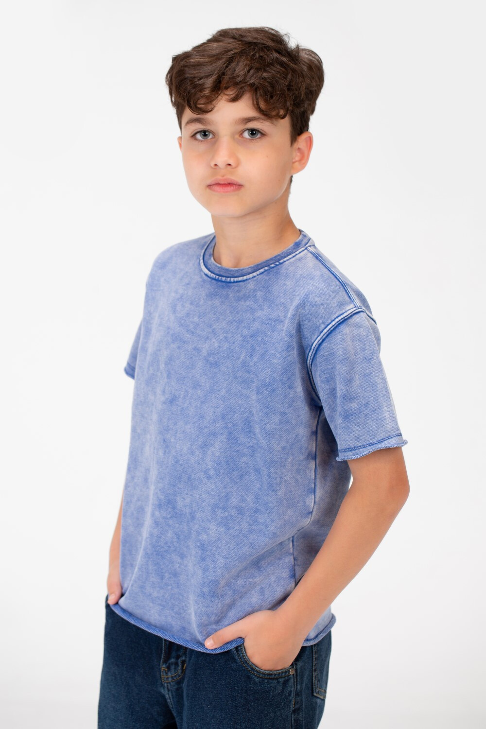Boy's Basic Half Sleeve Washed T-Shirt