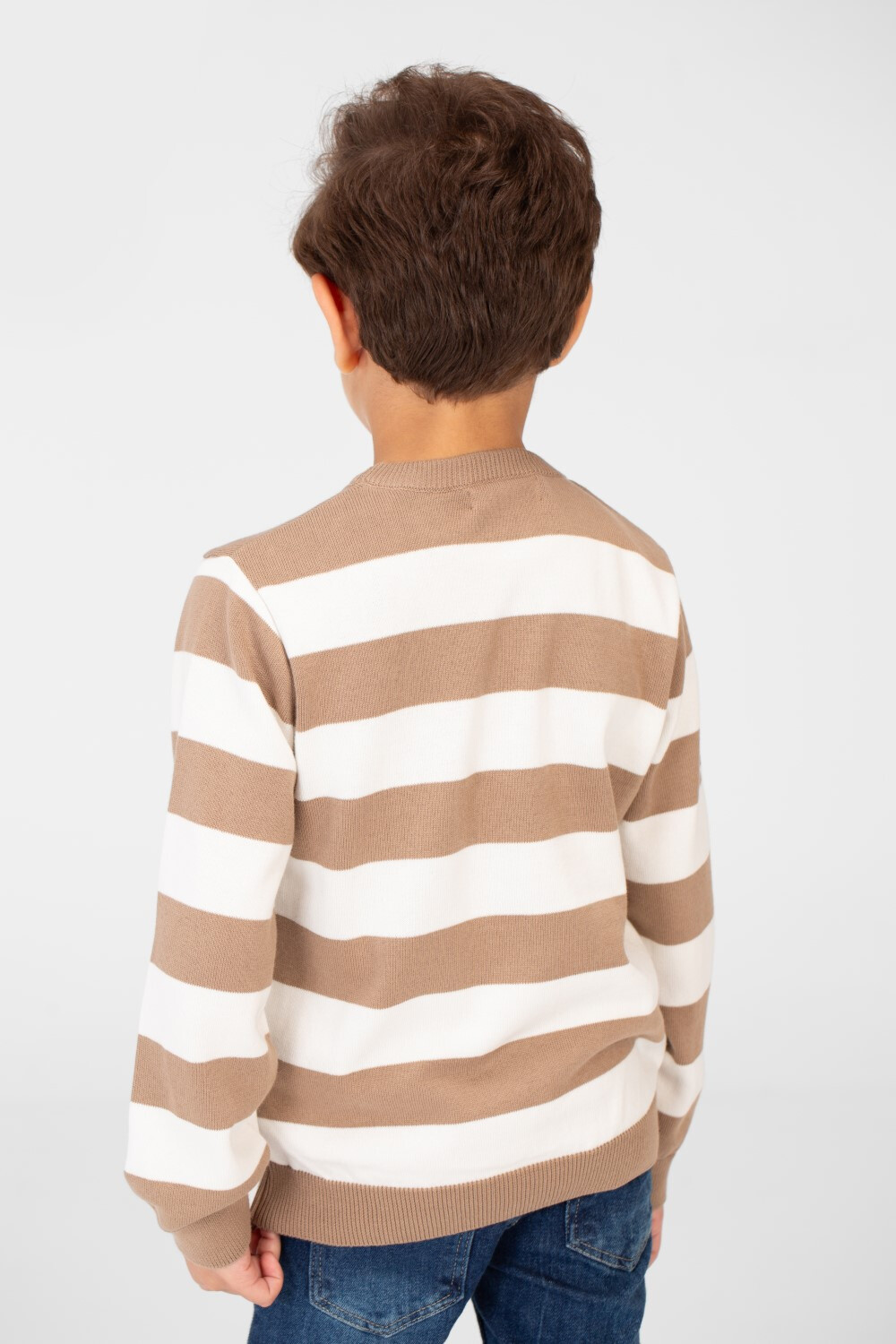 Boy's Striped Cotton Pullover Sweater With Round Neck And Long Sleeves