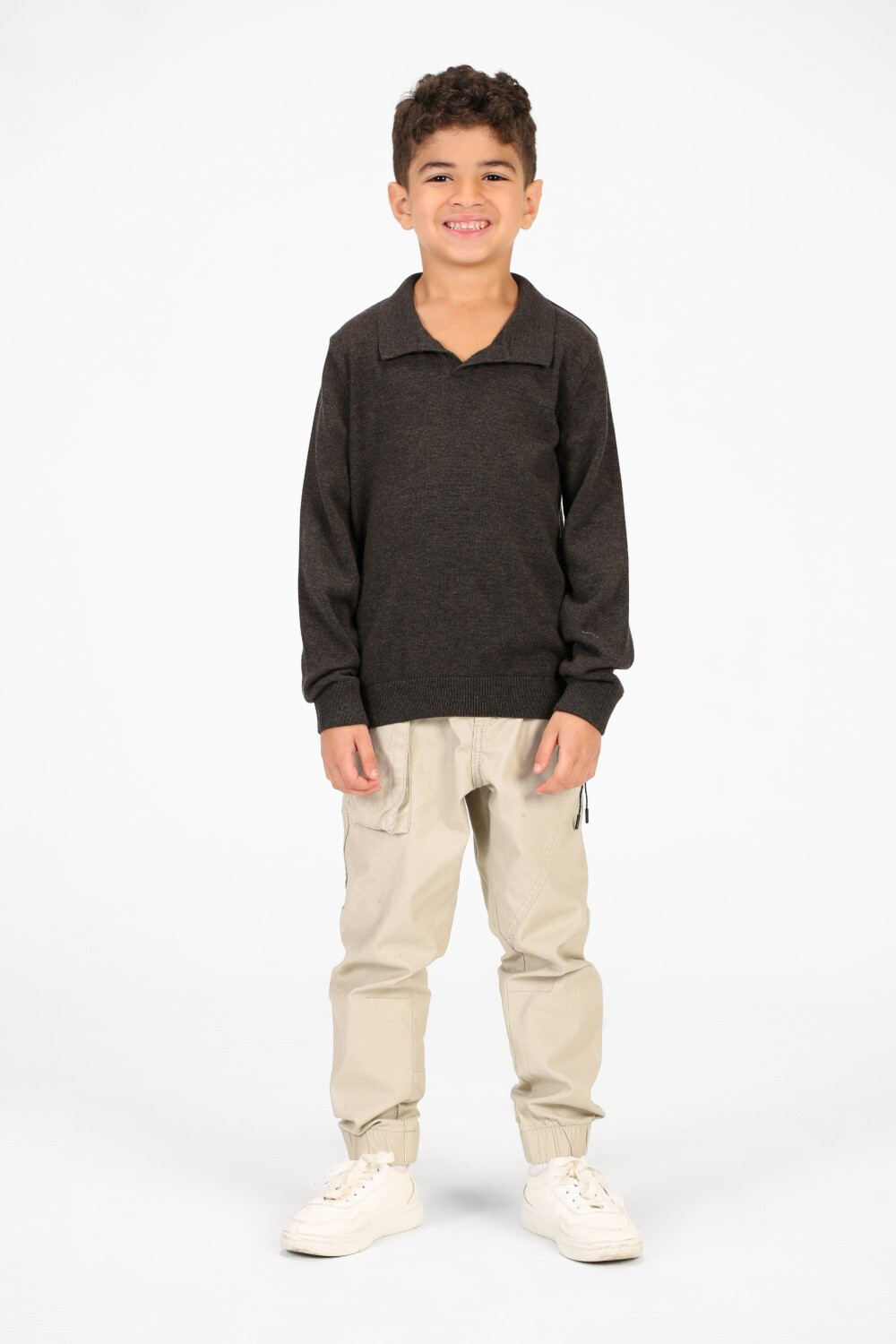 Boy's Cotton Long sleeves Polo Pullover Sweater