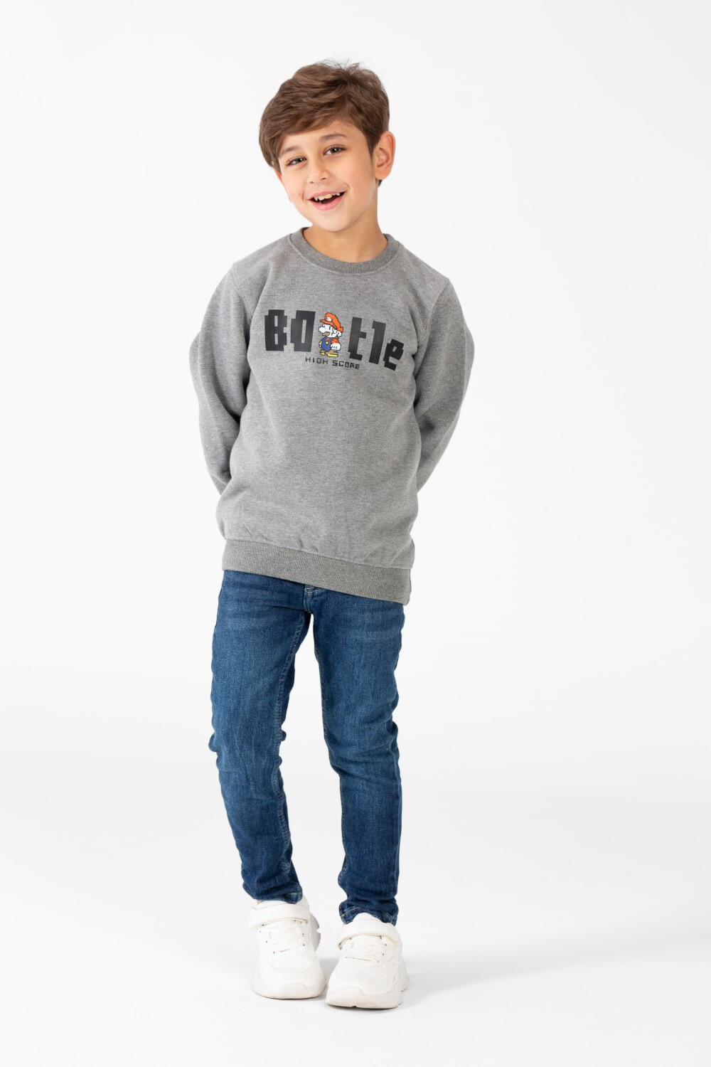 Boy's Printed Round Neck Sweatshirt With Long Sleeves