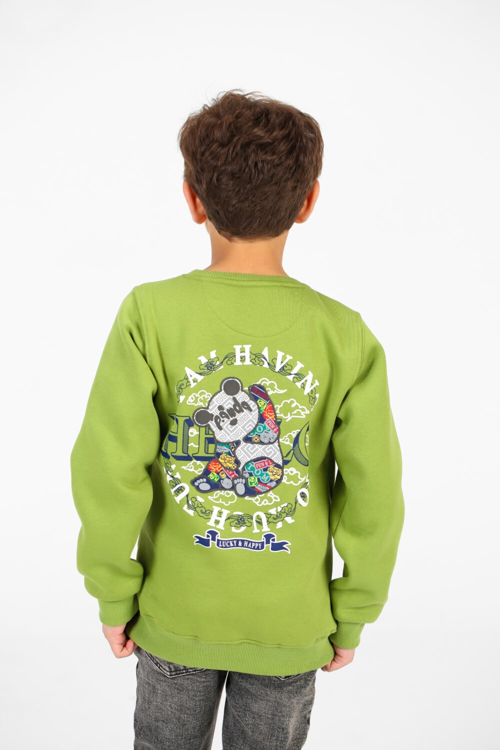 Boy's Crew Neck Panda Print Sweatshirt