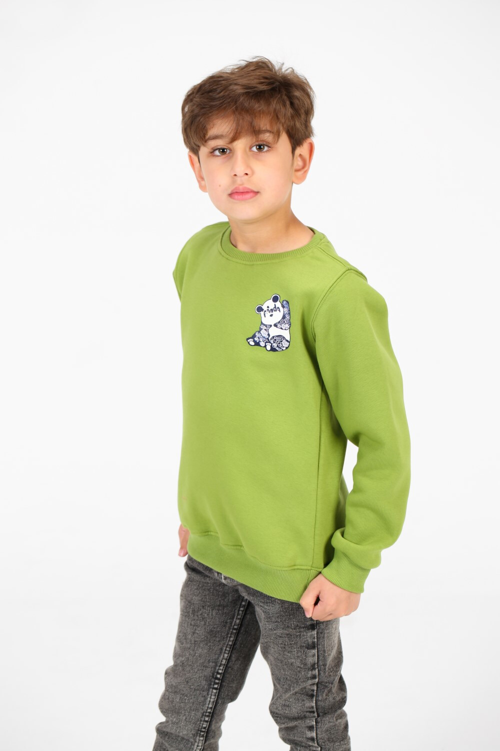 Boy's Crew Neck Panda Print Sweatshirt