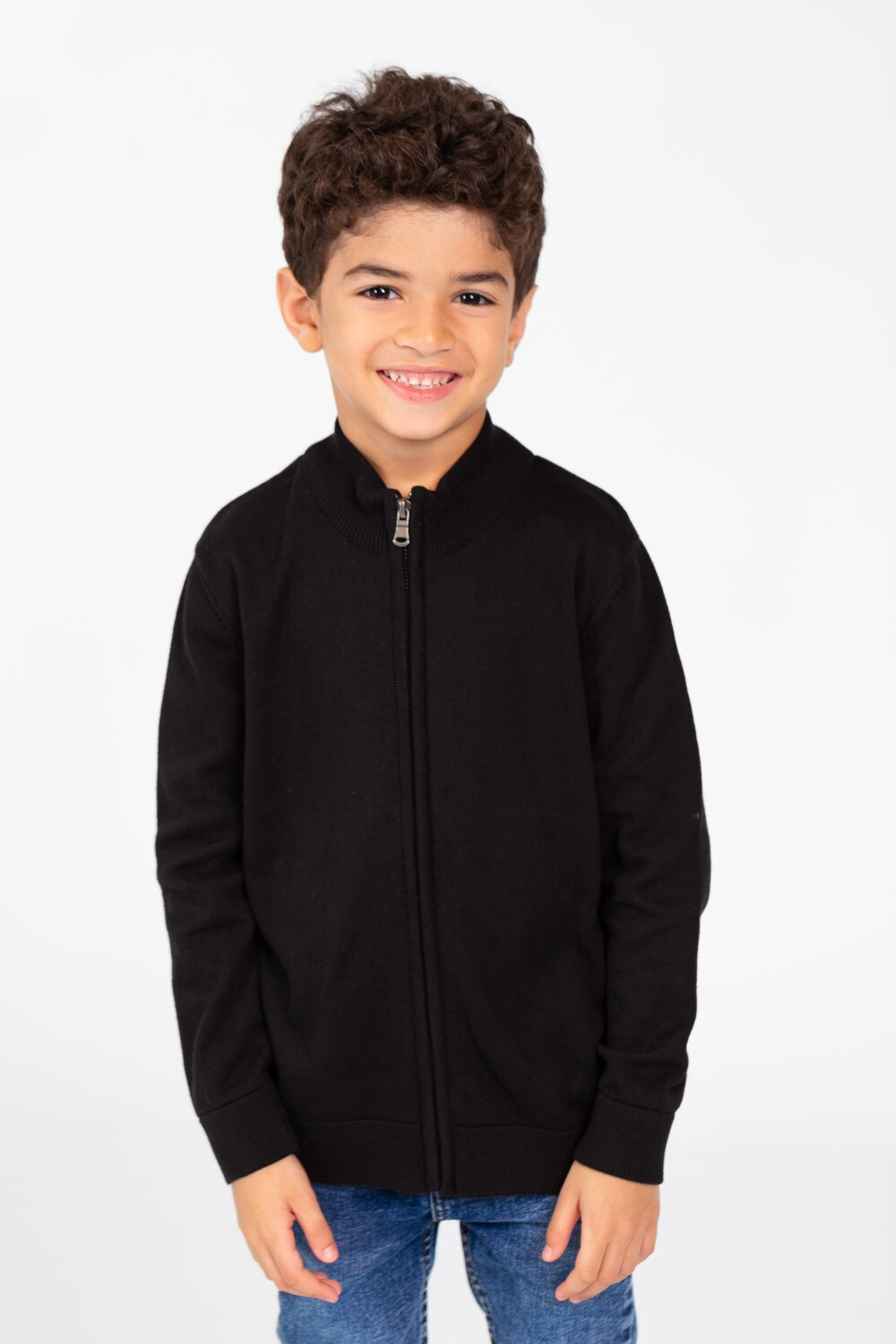 Boy's Pullover With Front Zipper And Long Sleeves